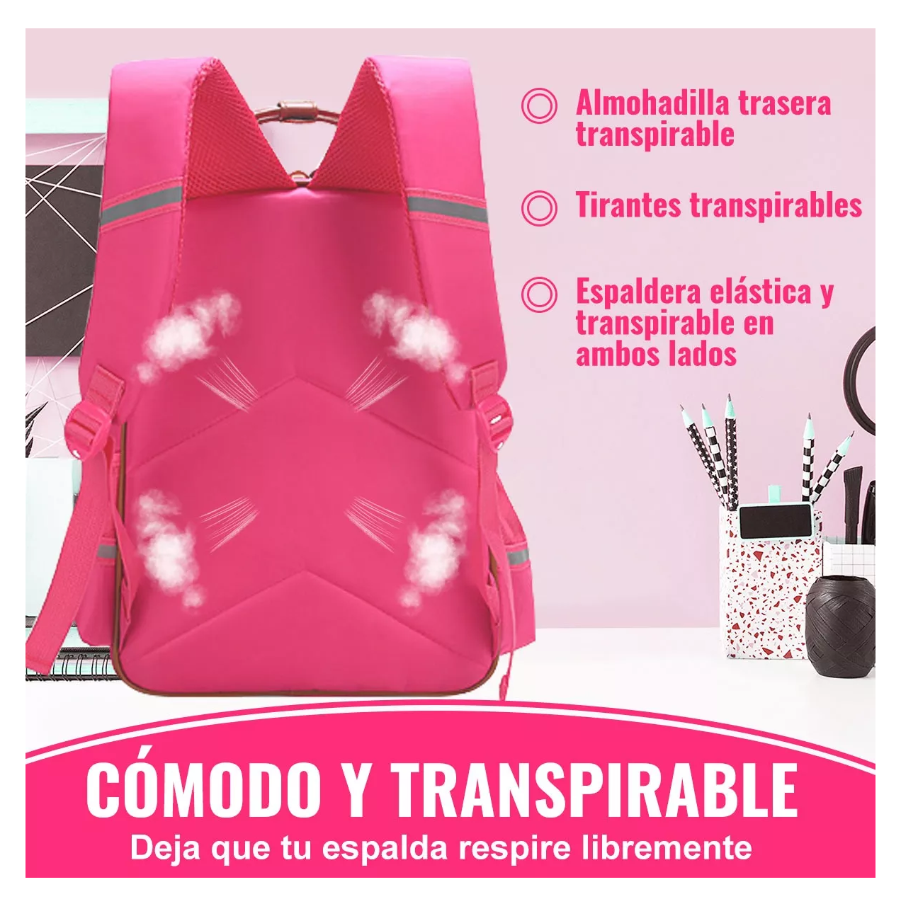 Foto 5 | Mochila De Escuela Primaria Impermeable Rose Red