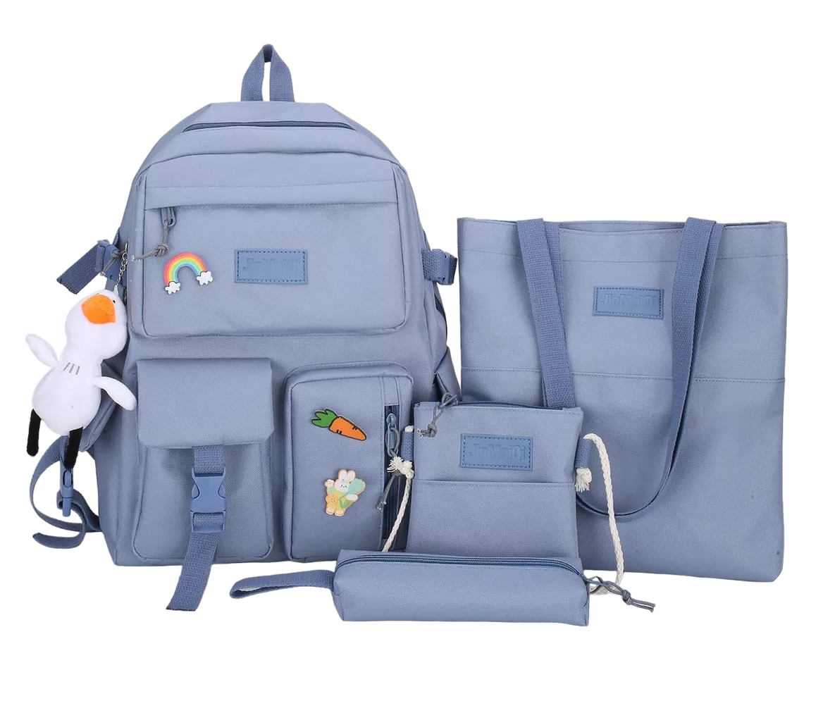 Set De 4 Mochilas Bolsas Escolar Estudiante Tote Lapicera, Azul