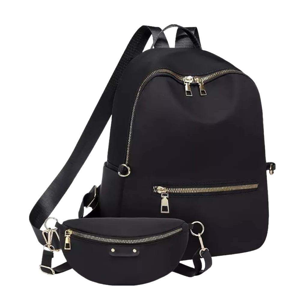 Bolsas Mochilas Escolares De Mujer Bolso Antirrobo 2 Piezas Moda Negro