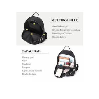 Foto 4 | Bolsas Mochilas Escolares De Mujer Bolso Antirrobo 2 Piezas Moda Negro