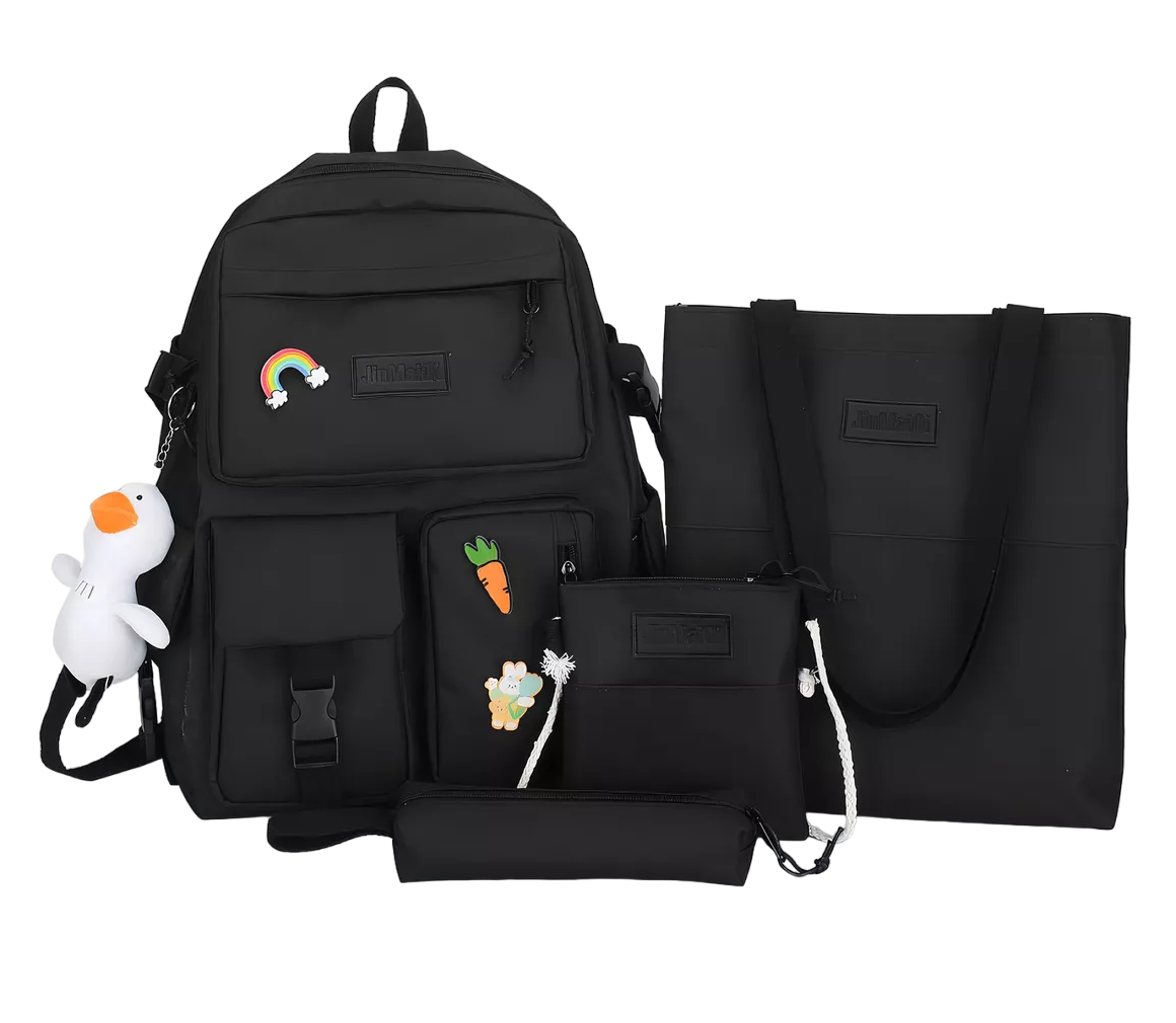 Set De 4 Mochilas Bolsas Escolares Estudiante Tote Lapicera Laptop, Negro