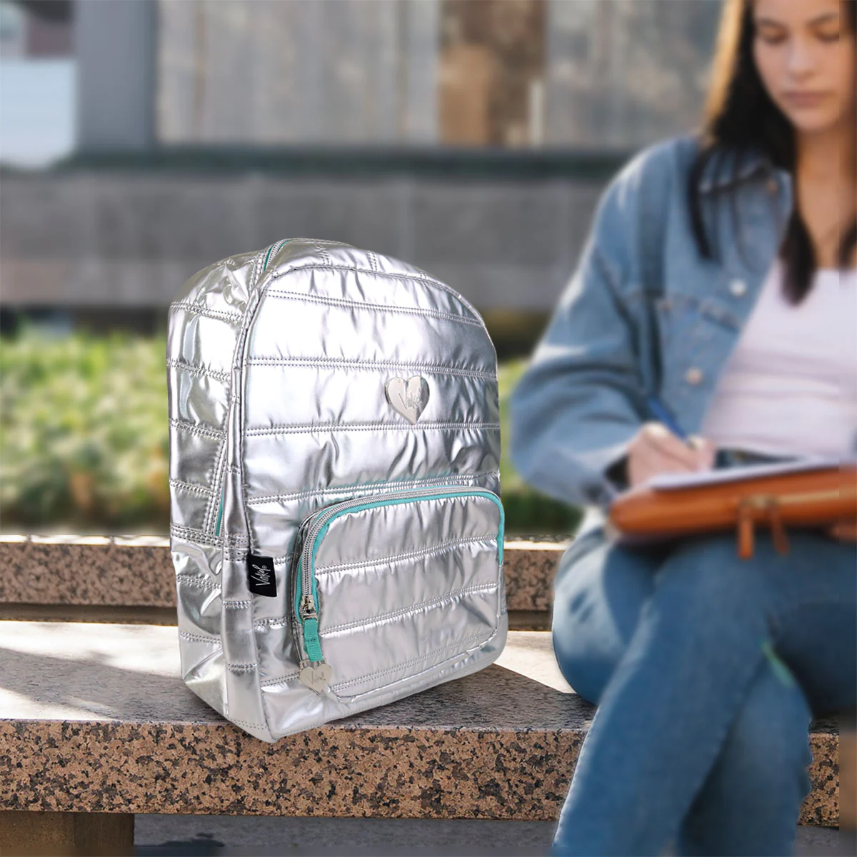 Foto 4 | Mochila Escolar Plateada Brillante Niñas Mujer Vinkel