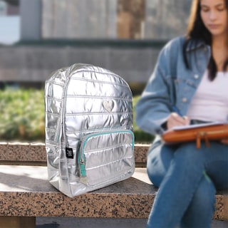 Foto 4 | Mochila Escolar Plateada Brillante Niñas Mujer Vinkel