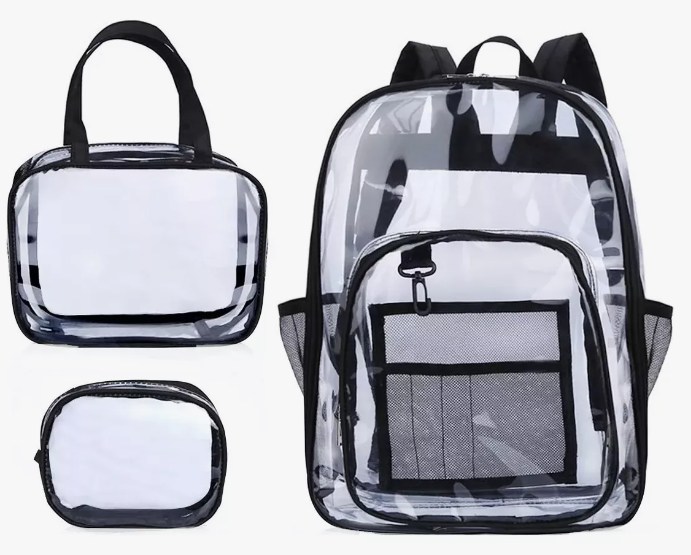 Kit De Mochila Transparente Gran Capacidad Simple 3pcs Negro