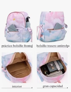 Foto 2 | Mochila Escolar Para Dama Y Niña Primaria Secundaria De Moda Casual Con Nubes