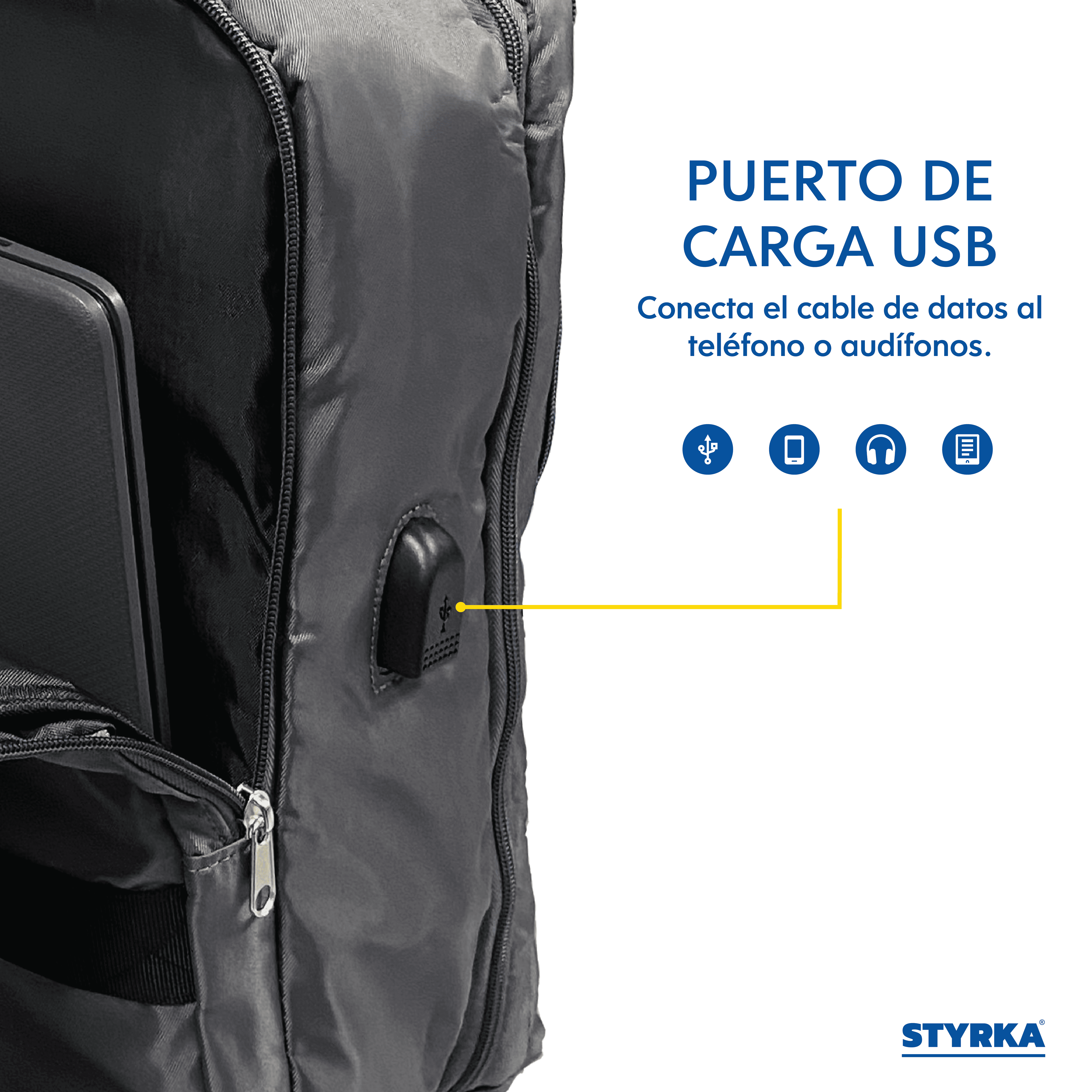 Foto 7 pulgar | Mochila Impermeable Para Laptop Styrka Con Puerto Usb Para Viaje Color Gris