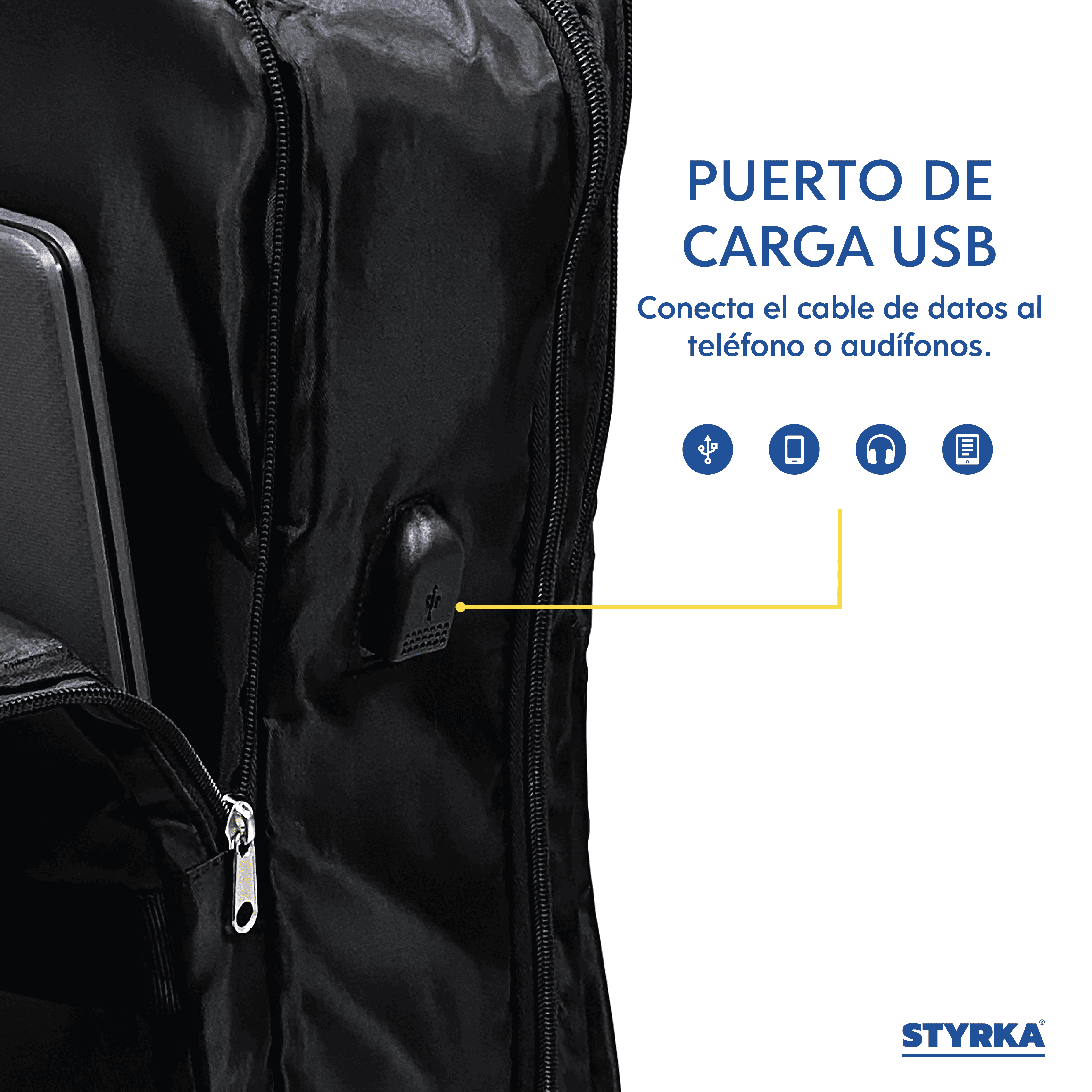 Foto 6 | Mochila Impermeable Para Laptop STYRKA Con Puerto Usb Para Viaje Color Negro
