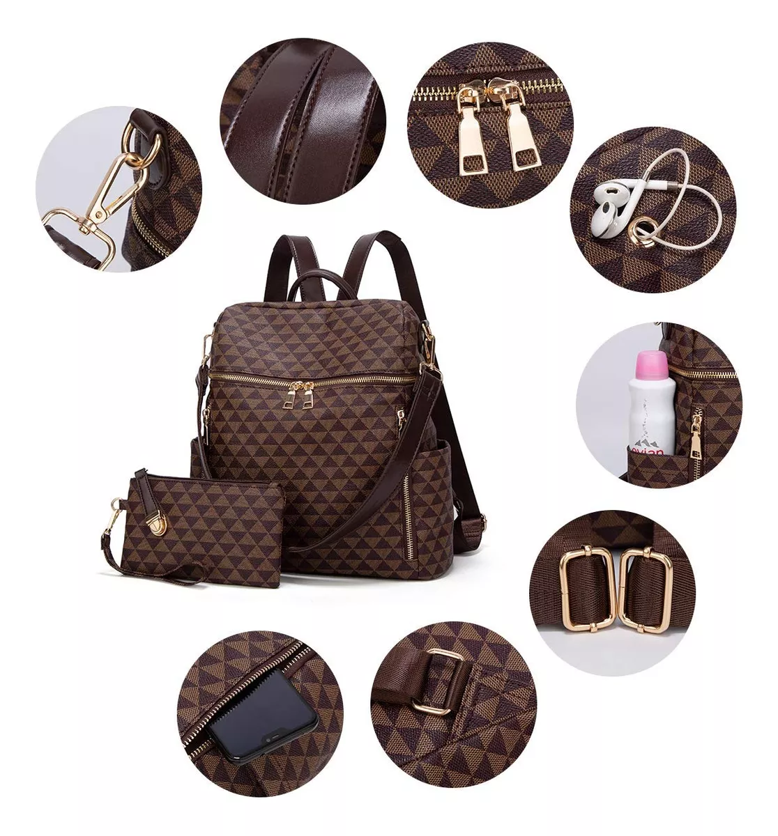 Foto 4 pulgar | Kit Mochila + Bolso Casuales Marrón 2 Piezas Mujer