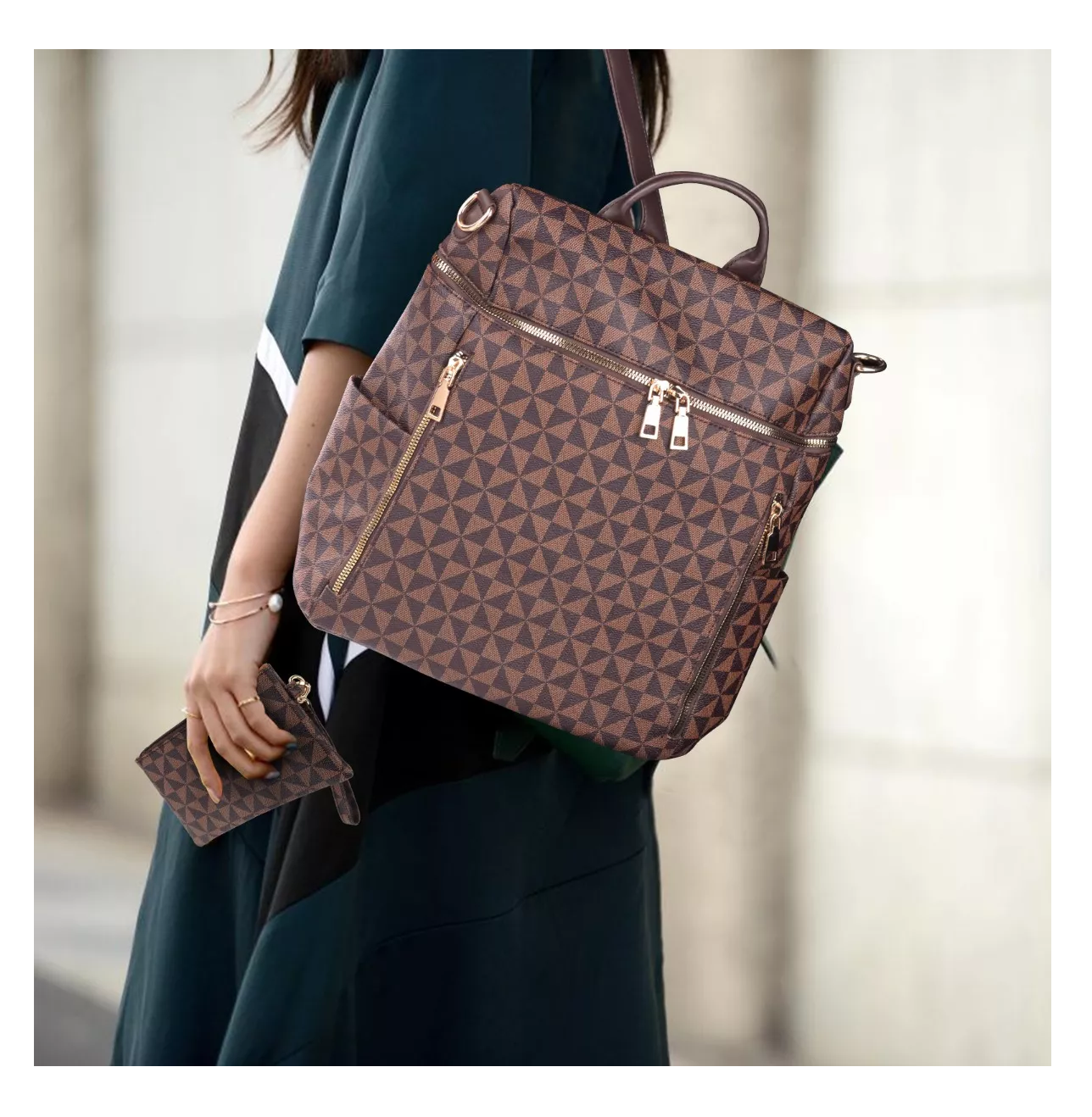 Foto 5 pulgar | Kit Mochila + Bolso Casuales Marrón 2 Piezas Mujer