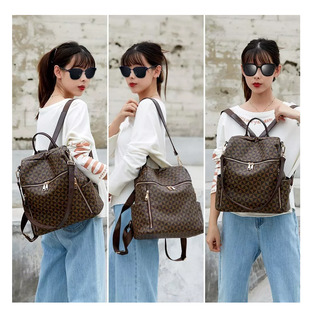 Foto 5 | Kit Mochila + Bolso Casuales Marrón 2 Piezas Mujer