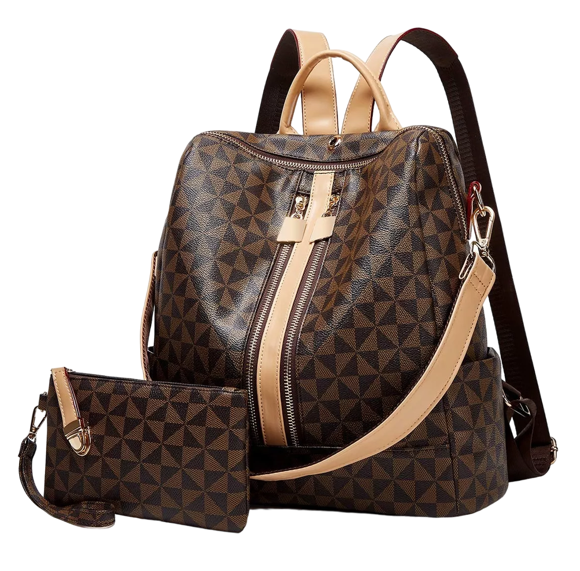 Foto 2 pulgar | Kit de Mochila + Bolso Casuales Marrón Oscuro para Mujer