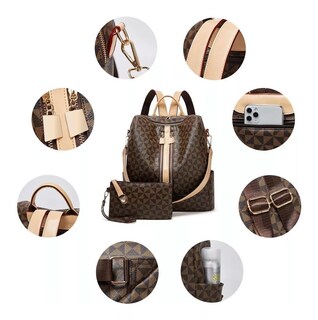 Foto 4 | Kit de Mochila + Bolso Casuales Marrón Oscuro para Mujer