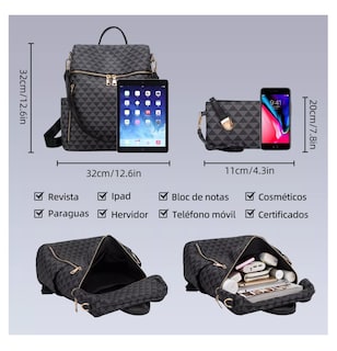 Foto 4 | Kit Mochila + Bolso Casuales Negras 2 Piezas Mujer