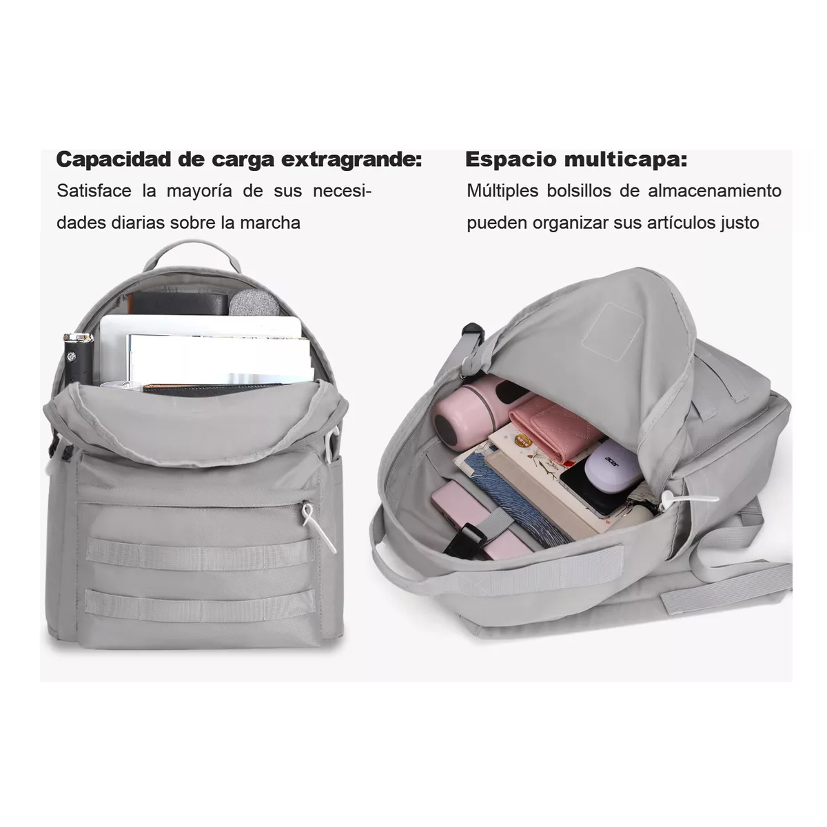 Foto 4 pulgar | Mochila de Moda y Viaje Gris para Mujer