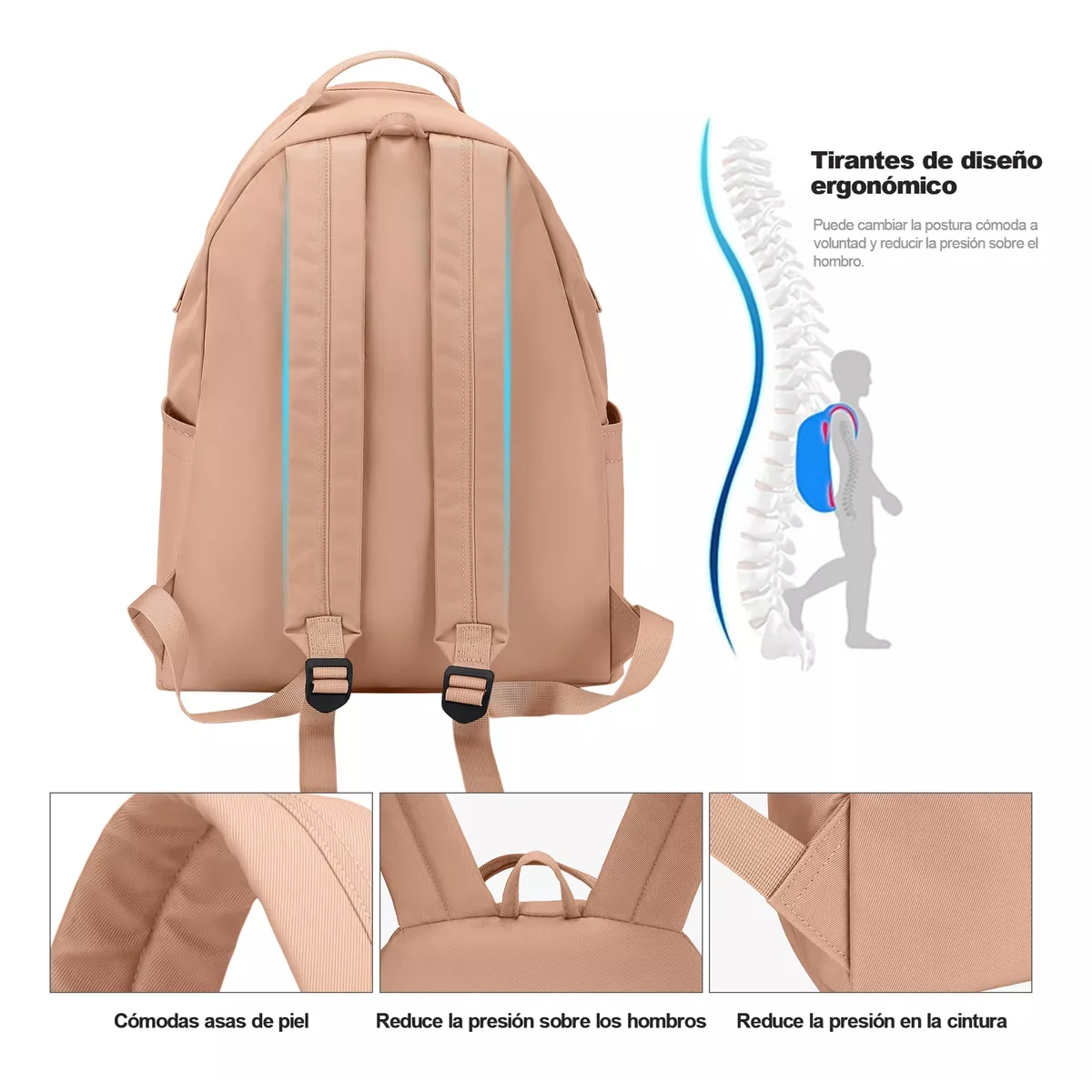 Foto 5 pulgar | Mochila Moda Viaje Beige Para Mujer Con Estilo Casual