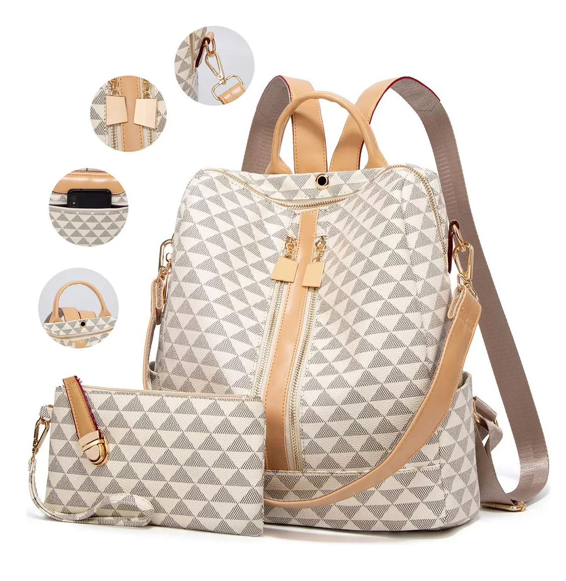 Foto 2 | Kit de Mochila + Bolso Casuales Blancos para Mujer