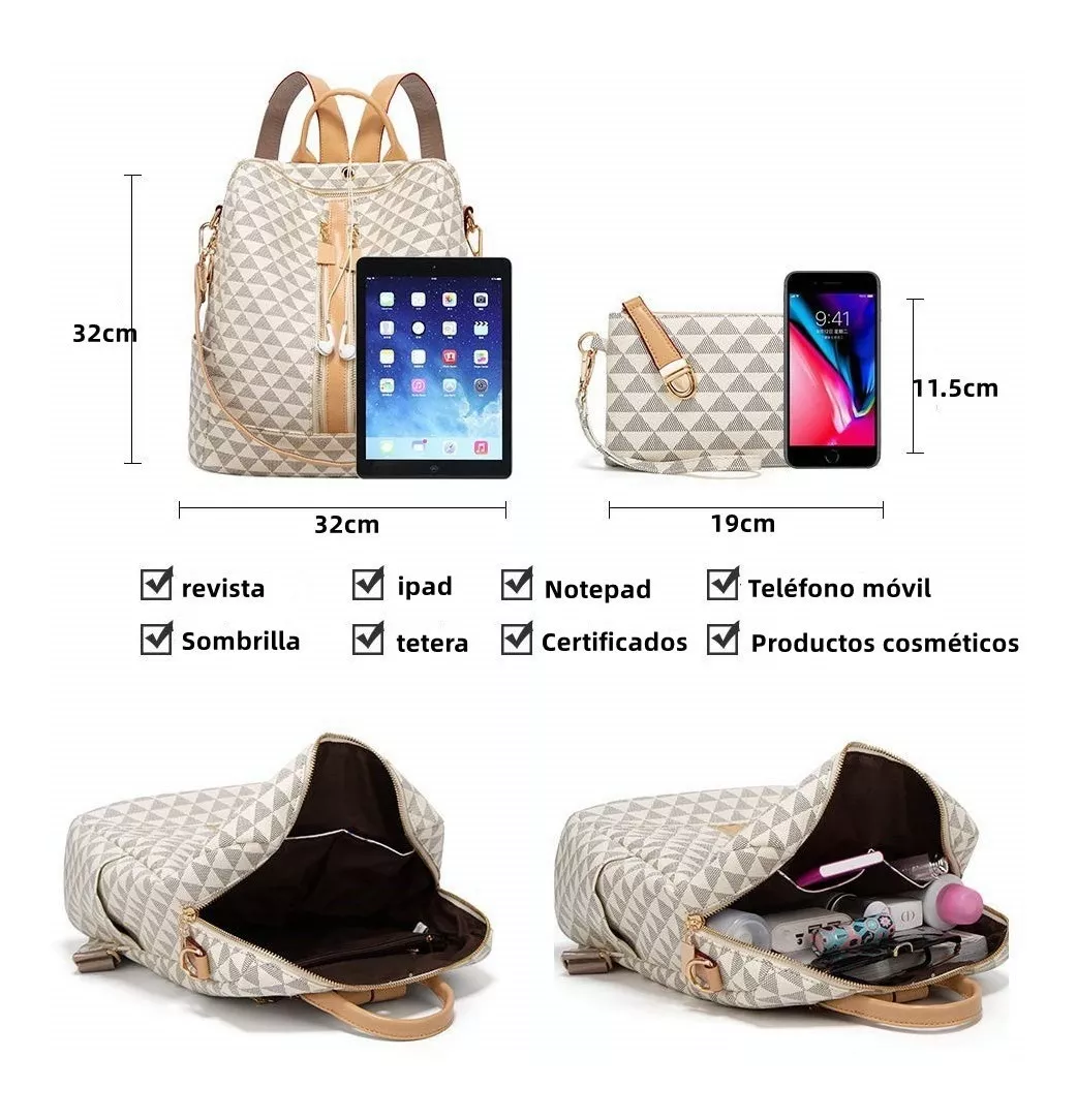 Foto 4 pulgar | Kit de Mochila + Bolso Casuales Blancos para Mujer