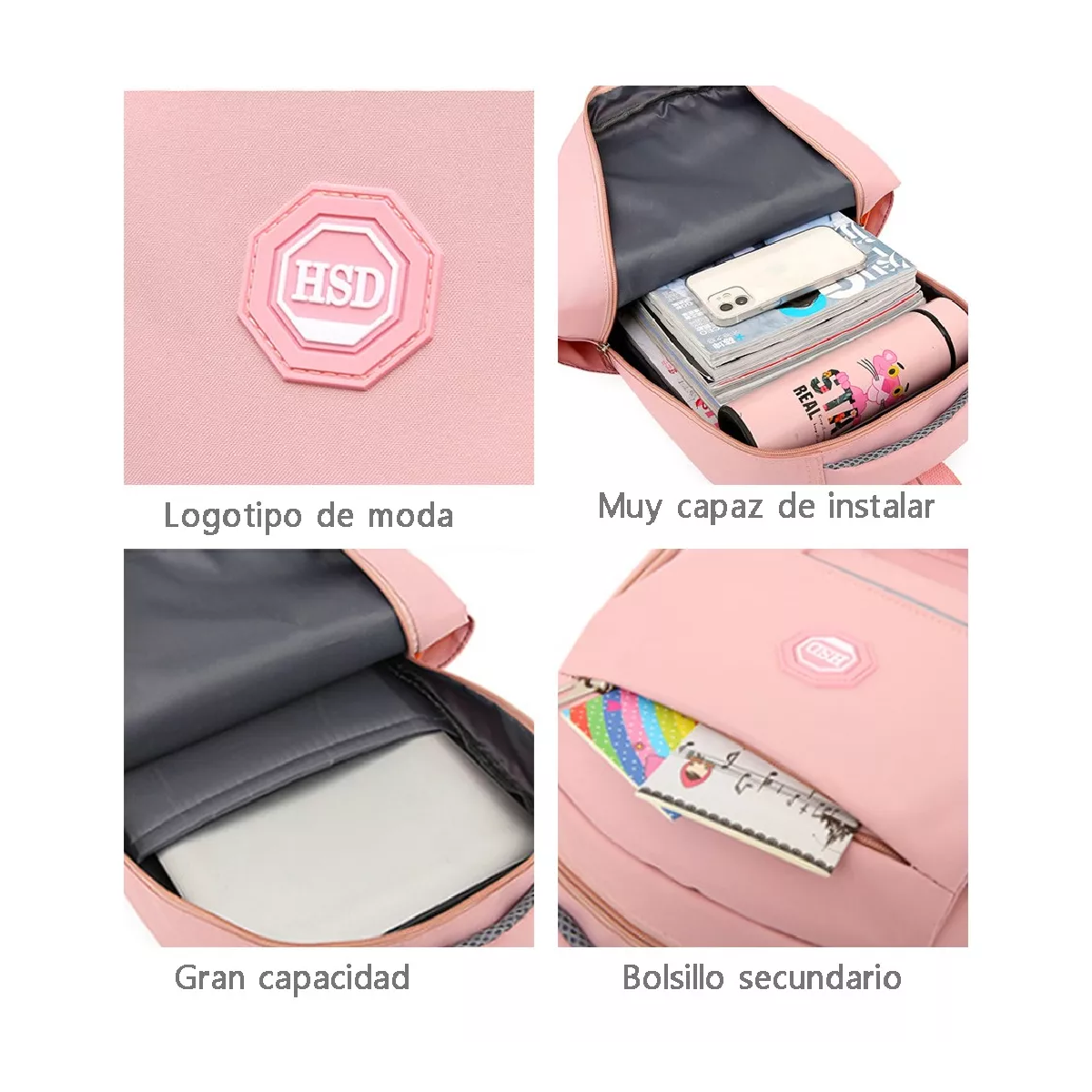 Foto 4 pulgar | Mochila Rosa Multifuncional para Mujer