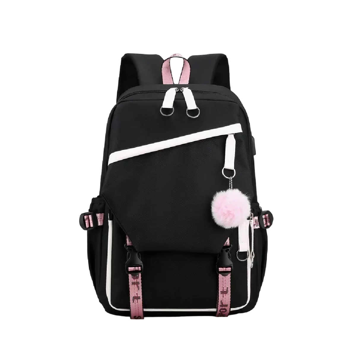 Foto 2 pulgar | Mochila Kawaii Estilo Coreano Juvenil Con Puerto Usb Rosa Y Negro