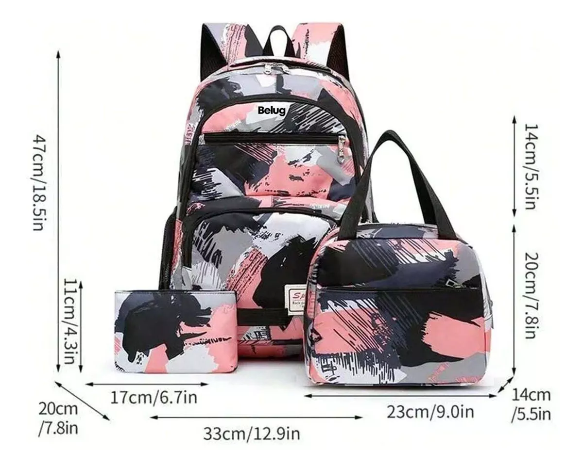 Foto 3 pulgar | Kit Mochila Moda Casual Bolso Belug Multicolor 3 Piezas