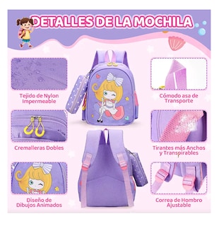 Foto 2 | Mochila Impermeable Para Estudiantes De Escuela Violeta