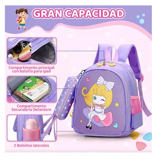 Foto 3 | Mochila Impermeable Para Estudiantes De Escuela Violeta