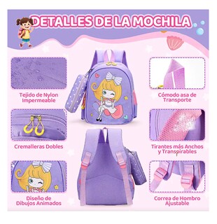 Foto 2 | Mochila Impermeable Para Estudiantes De Escuela Violeta
