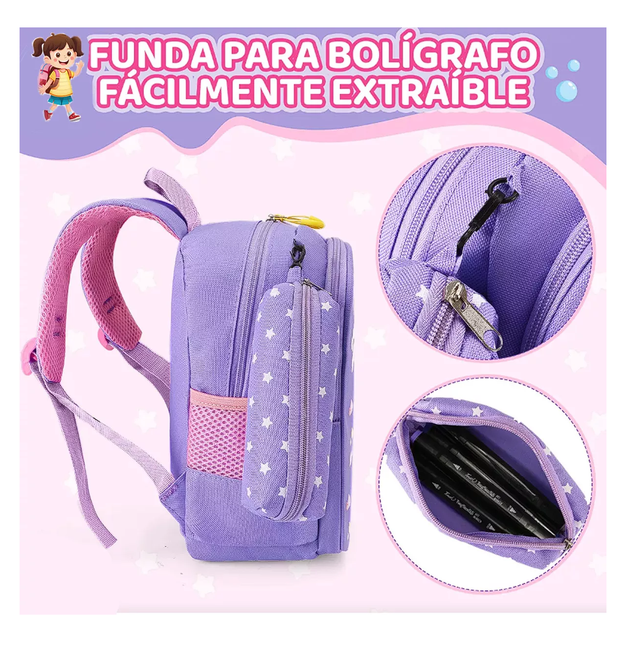 Foto 5 pulgar | Mochila Impermeable Para Estudiantes De Escuela Violeta