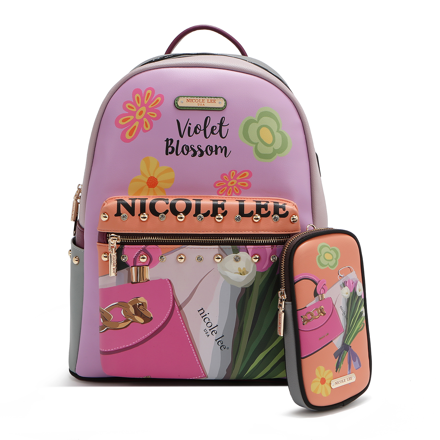 Foto 2 pulgar | Mochila Nicole Lee Print Porta Laptop Violet Blossom