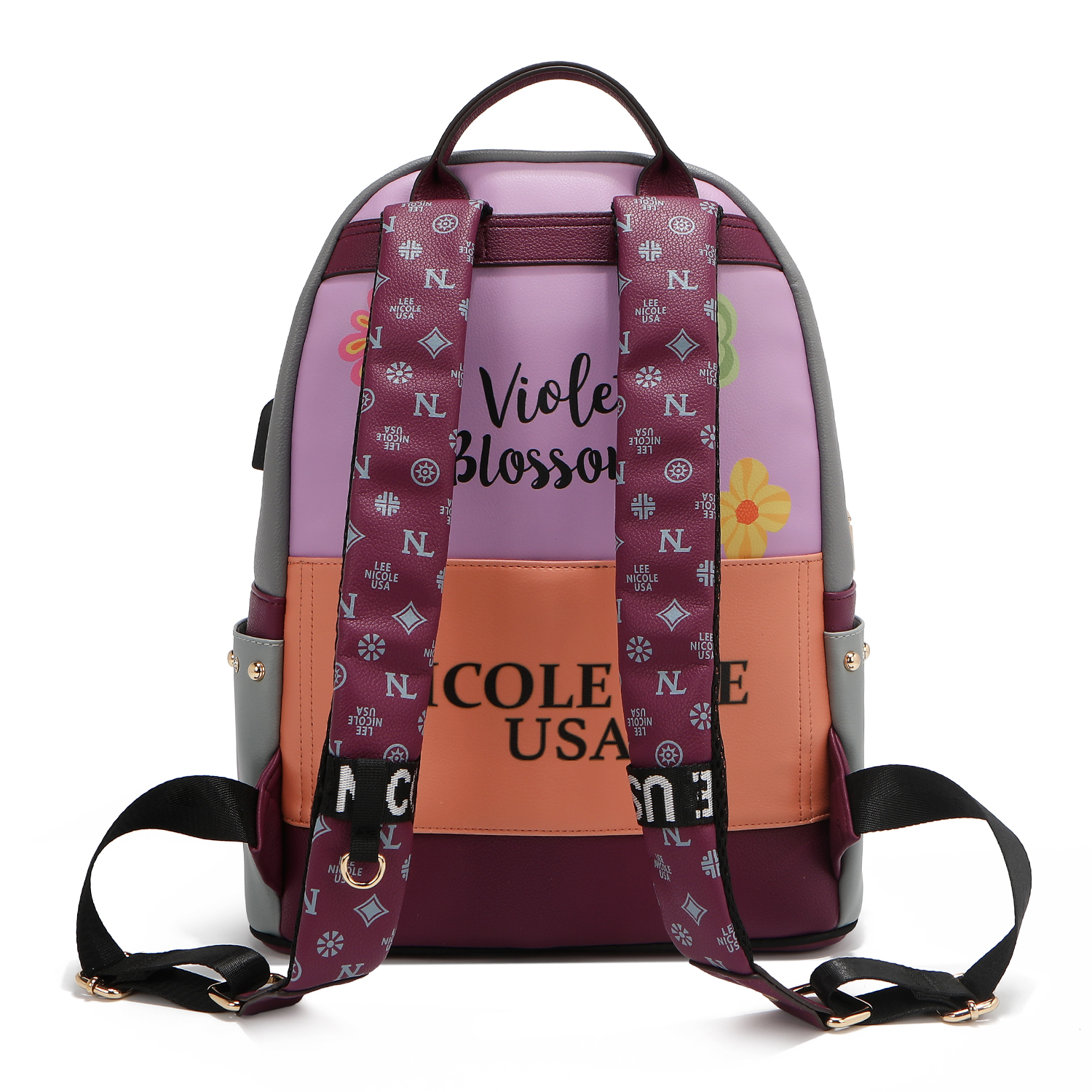 Foto 3 pulgar | Mochila Nicole Lee Print Porta Laptop Violet Blossom