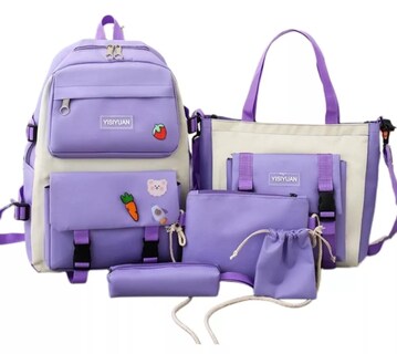 Foto 1 | Set 5 Mochila Xtellar Violeta Bolsa Lonchera Escolar para Niñas