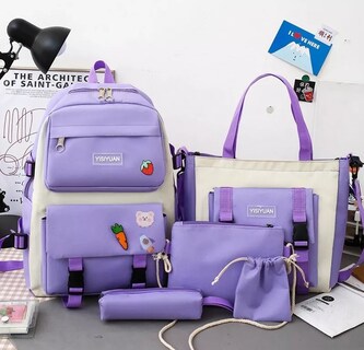 Foto 2 | Set 5 Mochila Xtellar Violeta Bolsa Lonchera Escolar para Niñas