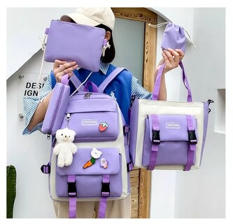 Foto 3 | Set 5 Mochila Xtellar Violeta Bolsa Lonchera Escolar para Niñas