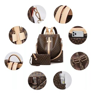 Foto 2 | Kit De Mochila Moda Casual Bolso Casual Para Mujer 2 Piezas, Marrón Oscuro