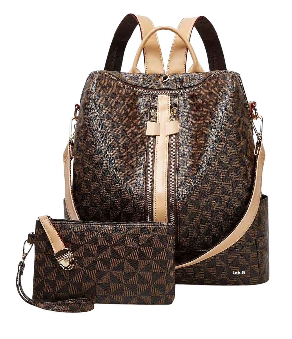 Foto 5 pulgar | Kit De Mochila Moda Casual Bolso Casual Para Mujer 2 Piezas, Marrón Oscuro