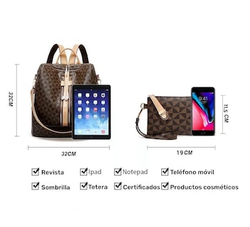 Foto 5 | Kit De Mochila Moda Casual Bolso Casual Para Mujer 2 Piezas, Marrón Oscuro