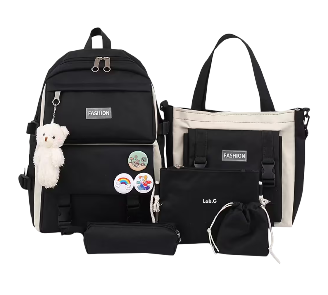 Foto 2 pulgar | Set 5 Mochilas Bolsas Escolar Estudiante Lapicera Tote Lona Negro