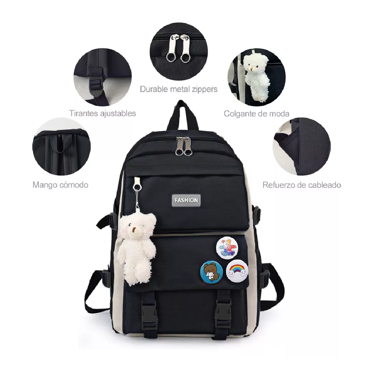 Foto 3 pulgar | Set 5 Mochilas Bolsas Escolar Estudiante Lapicera Tote Lona Negro