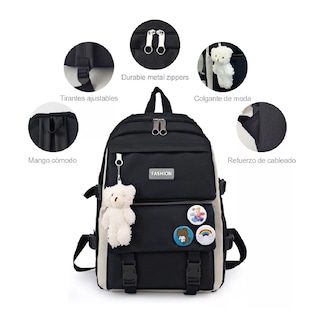 Foto 2 | Set 5 Mochilas Bolsas Escolar Estudiante Lapicera Tote Lona Negro