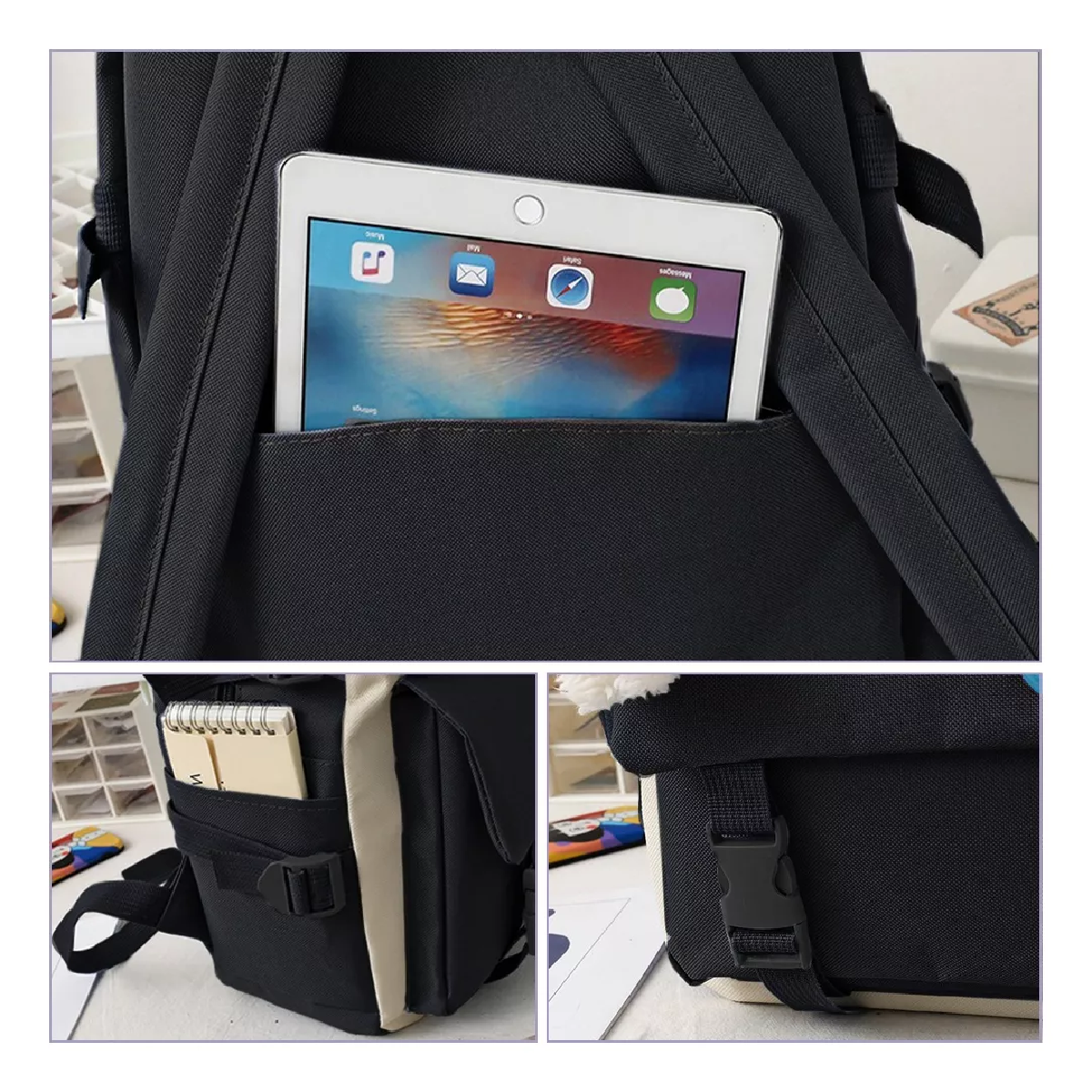 Foto 4 pulgar | Set 5 Mochilas Bolsas Escolar Estudiante Lapicera Tote Lona Negro