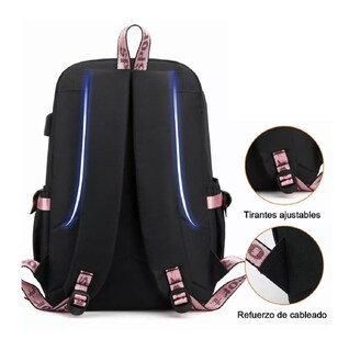 Foto 3 | Mochila Kawaii Estilo Coreano Juvenil Moda Con Puerto Usb Rosa Negro Belug