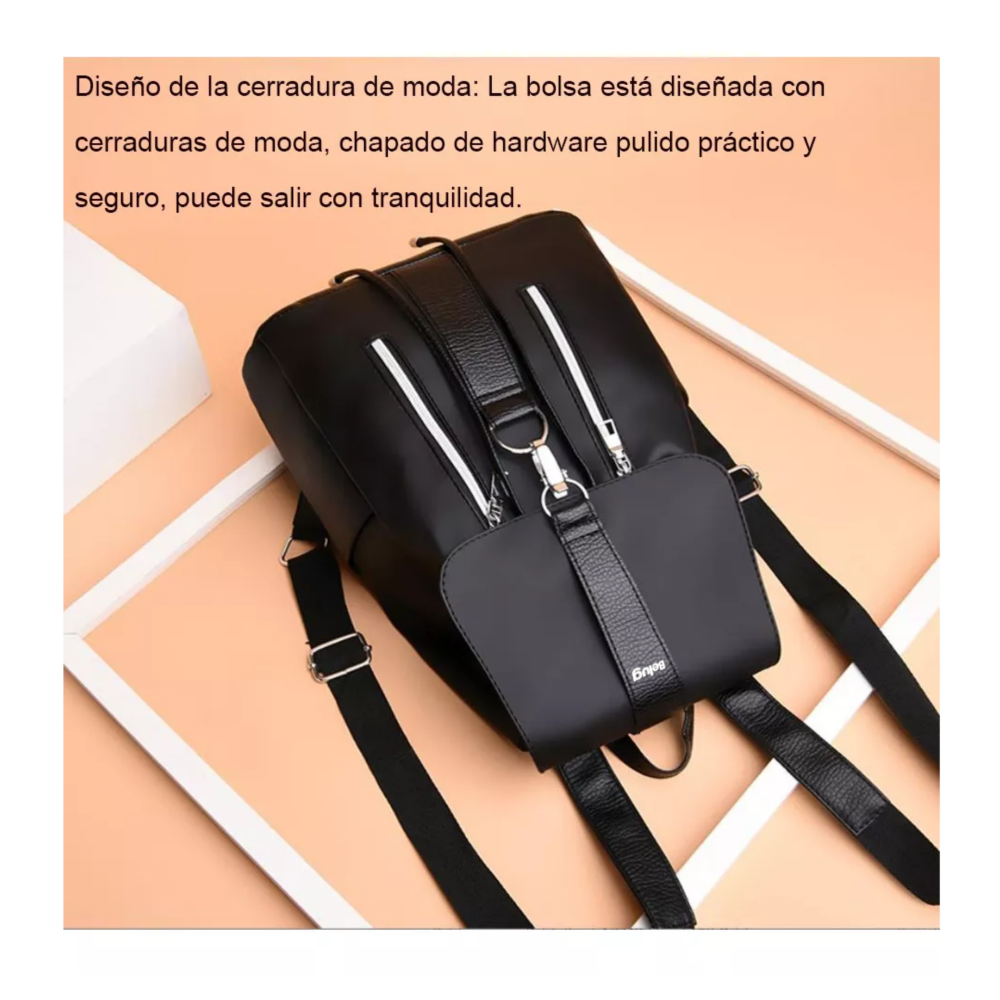 Foto 3 | Bolso Mochila Multifuncional Impermeable Y Antirrobo Para Mujer, Negro Belug