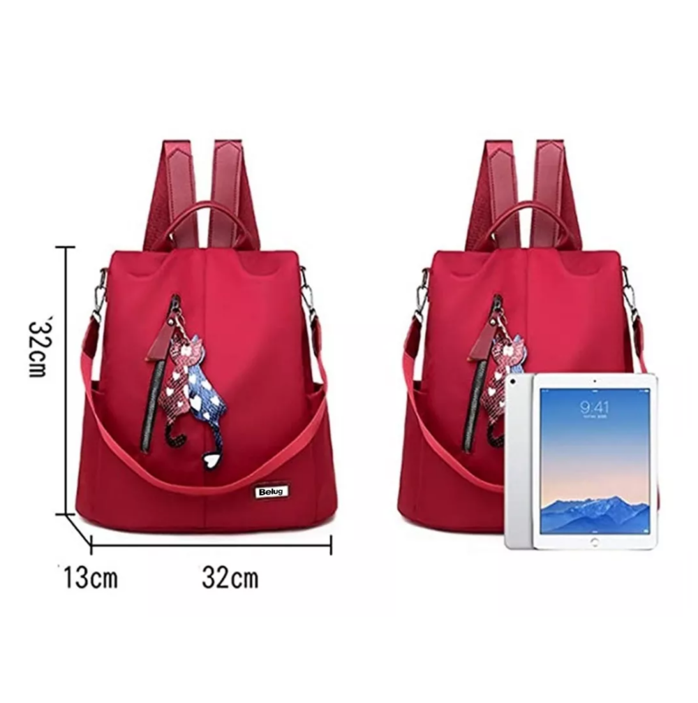 Foto 3 pulgar | Mochila Bolsa Para Dama Antirrobo Impermeable Nailon Moda Clásico Roja Belug
