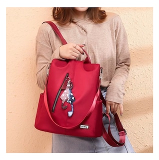 Foto 5 | Mochila Bolsa Para Dama Antirrobo Impermeable Nailon Moda Clásico Roja Belug