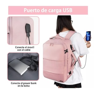 Foto 3 | Mochila De Viaje Para Mujer, Aprobado Por Avión 10kg, Antirrobo Belug Rosa
