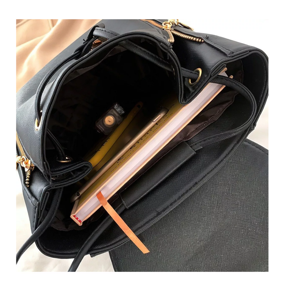 Foto 5 pulgar | Language Mochila De Mujer Bolsa Con Metálica Moda Impermeable Casual Negro Belug