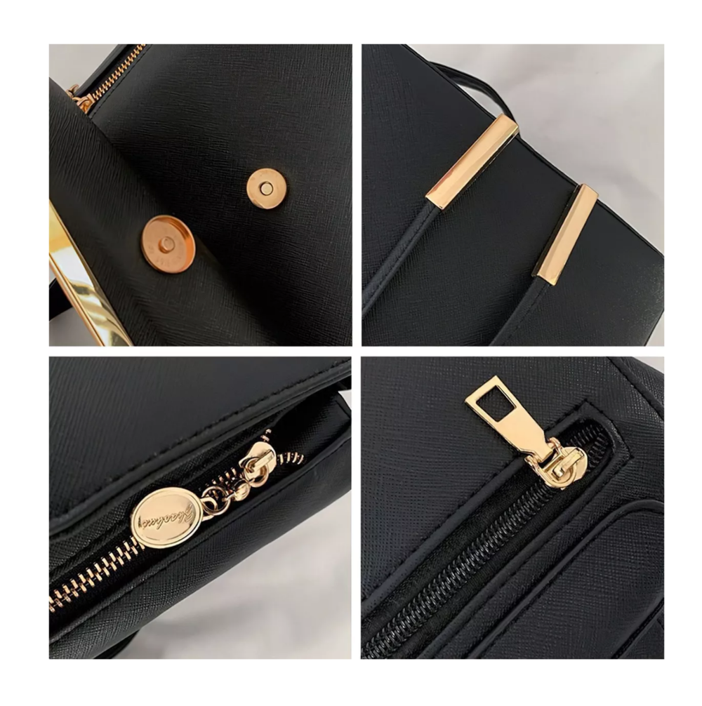 Foto 6 pulgar | Language Mochila De Mujer Bolsa Con Metálica Moda Impermeable Casual Negro Belug