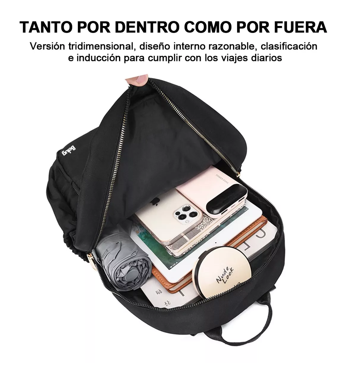 Foto 3 pulgar | Mochila Bolso De Mujer Belug Impermeable Antirrobo Color Negro