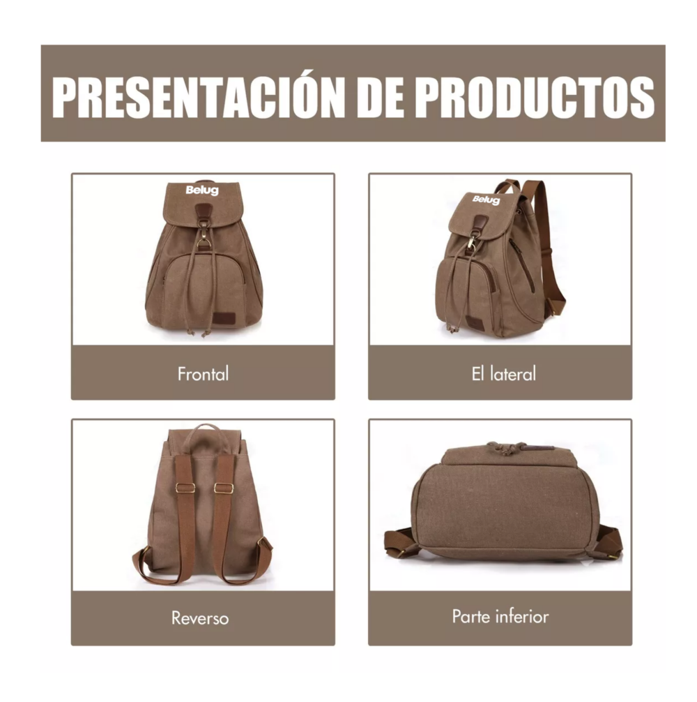 Foto 4 pulgar | Mochila Escolar Antirrobo Para Mujer Mochila De Lona Se Adapta Una Laptop De 13 Pulgadas Marrón Belug