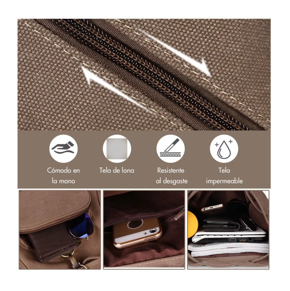Foto 4 | Mochila Escolar Antirrobo Para Mujer Mochila De Lona Se Adapta Una Laptop De 13 Pulgadas Marrón Belug